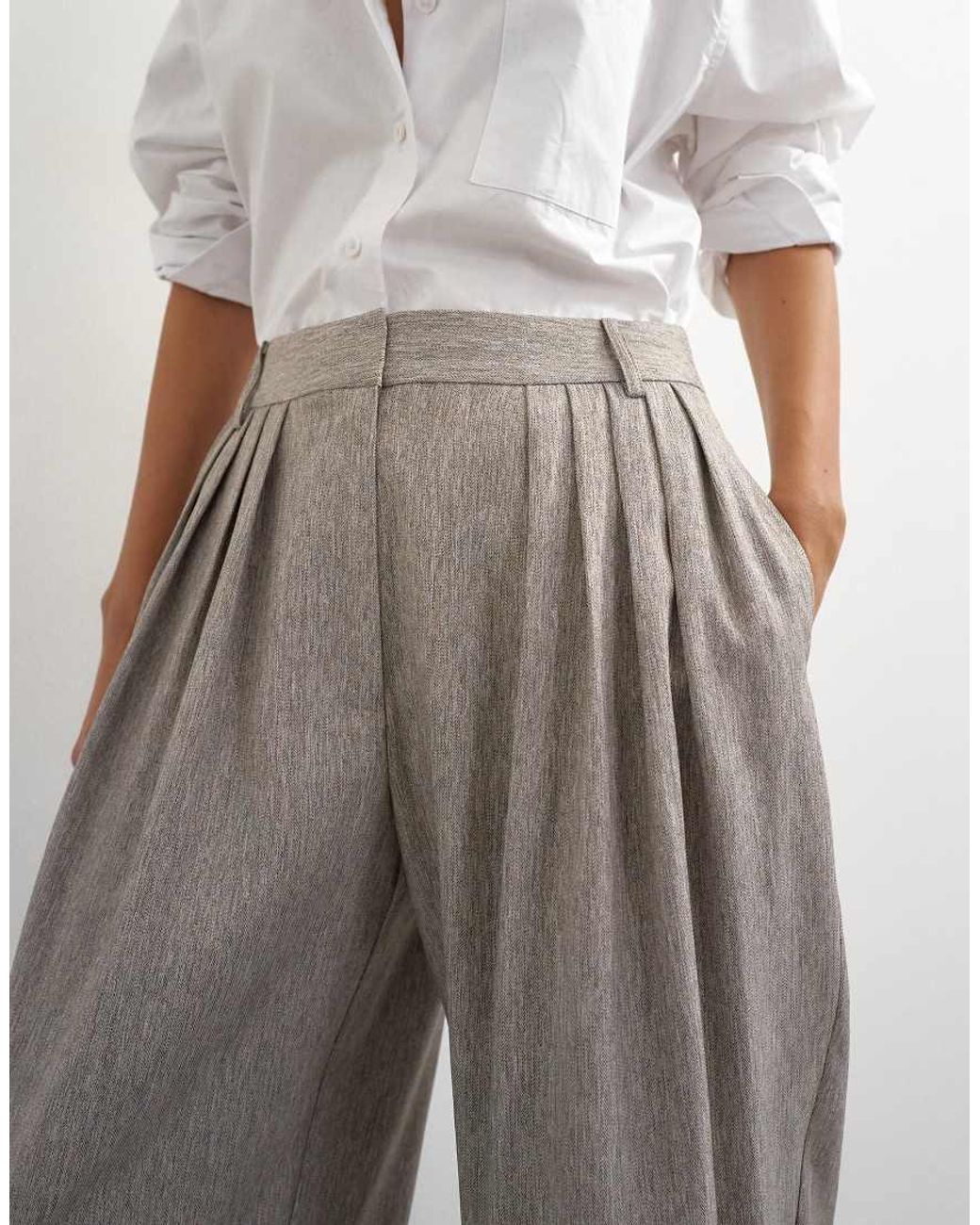 TOPSHOP Gray Co Ord Multi Pleated Wide Leg Trouser
