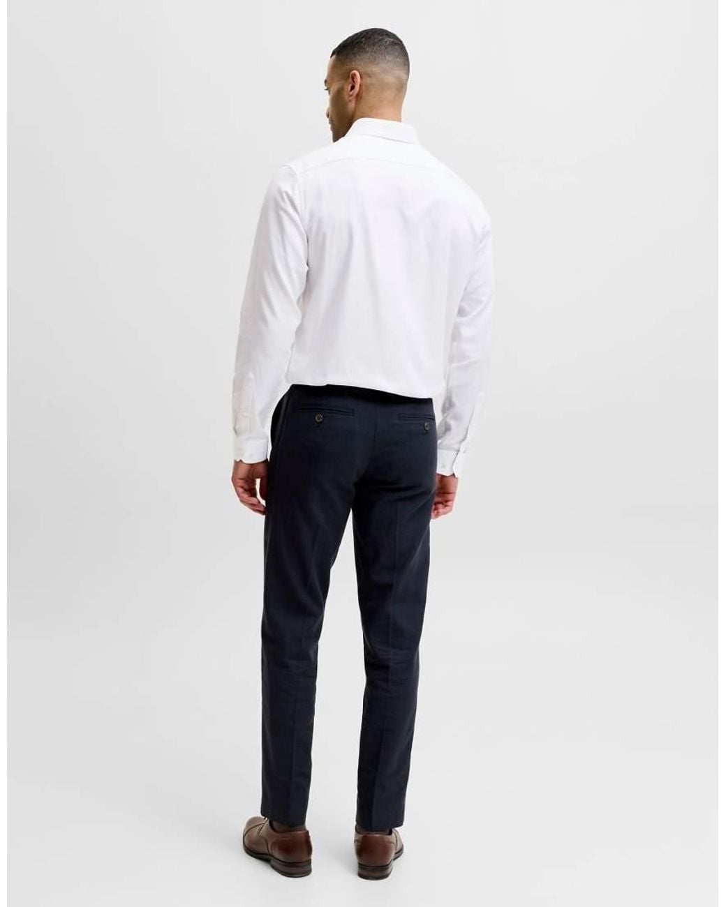 Jack & Jones White Blaparker Slim Fit Spread Collar Long Sleeve Shirt for men