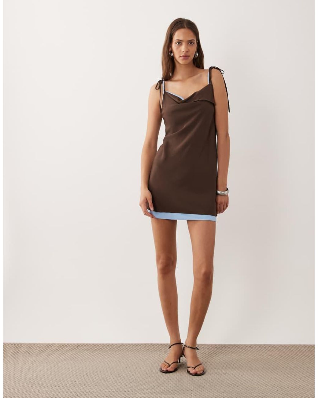 Mango Natural Double Layer Tie Shoulder Mini Dress
