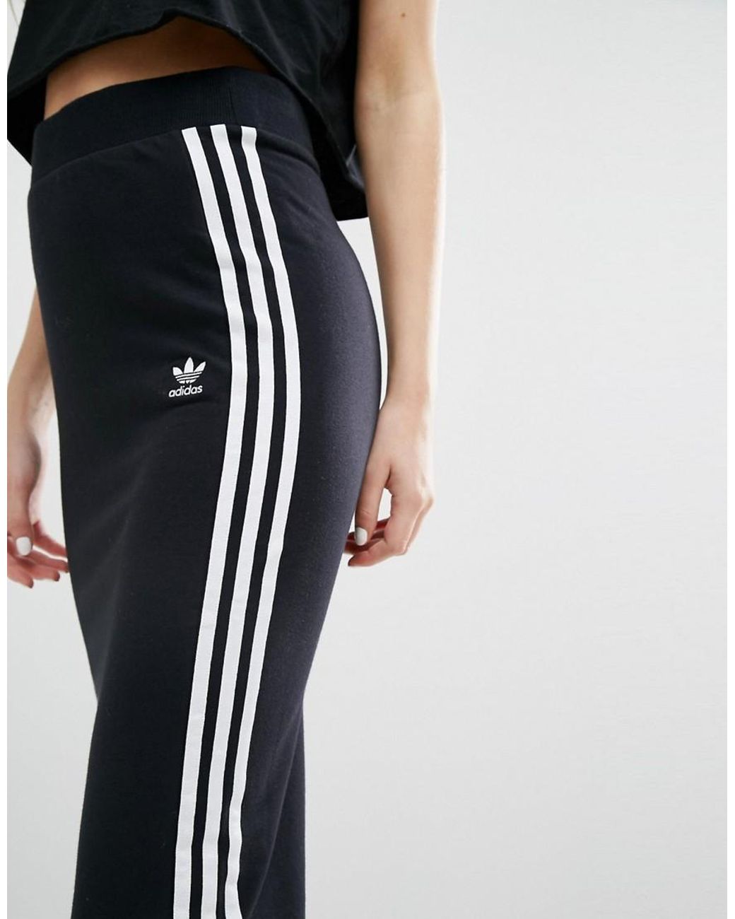 adidas Originals Maxi Skirt With 3 Stripes in Black | Lyst