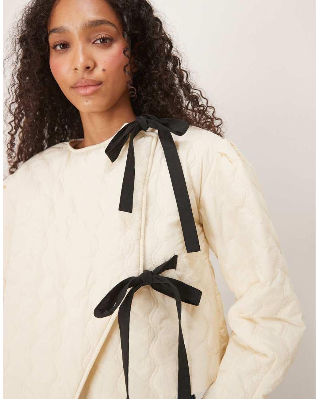 Ghospell Blue Quilted Cropped Jacket With Tie Detail