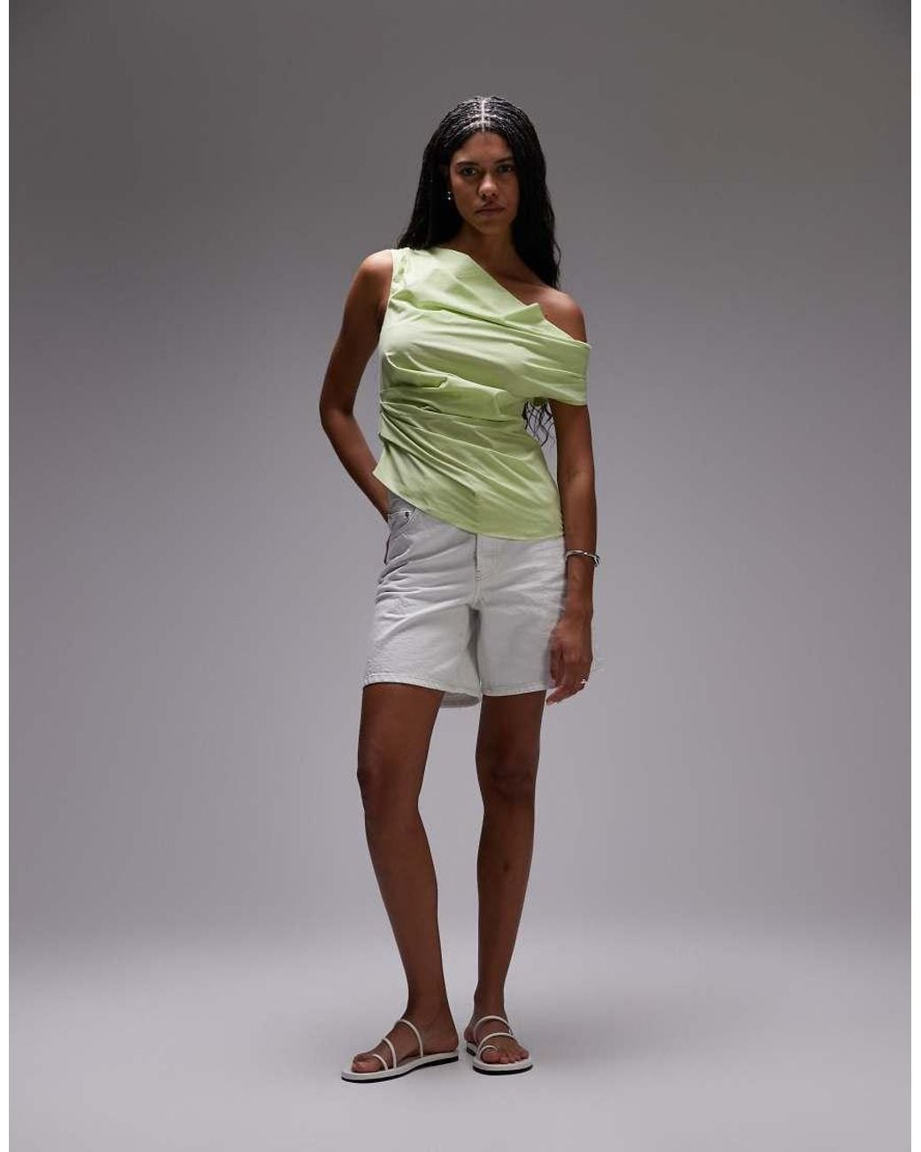 TOPSHOP Green Draped Tuckside Top