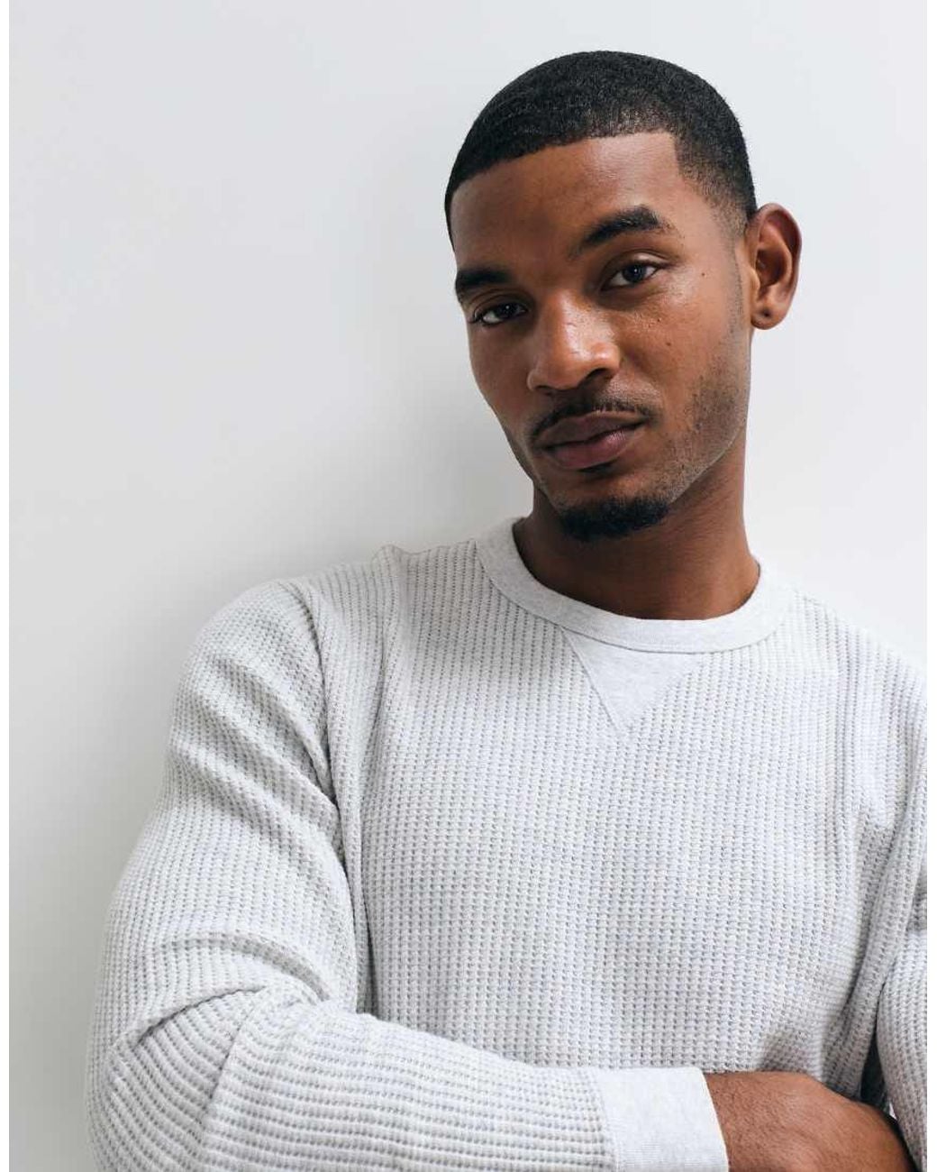 Abercrombie & Fitch White Waffle Crew Neck Long Sleeve Top for men