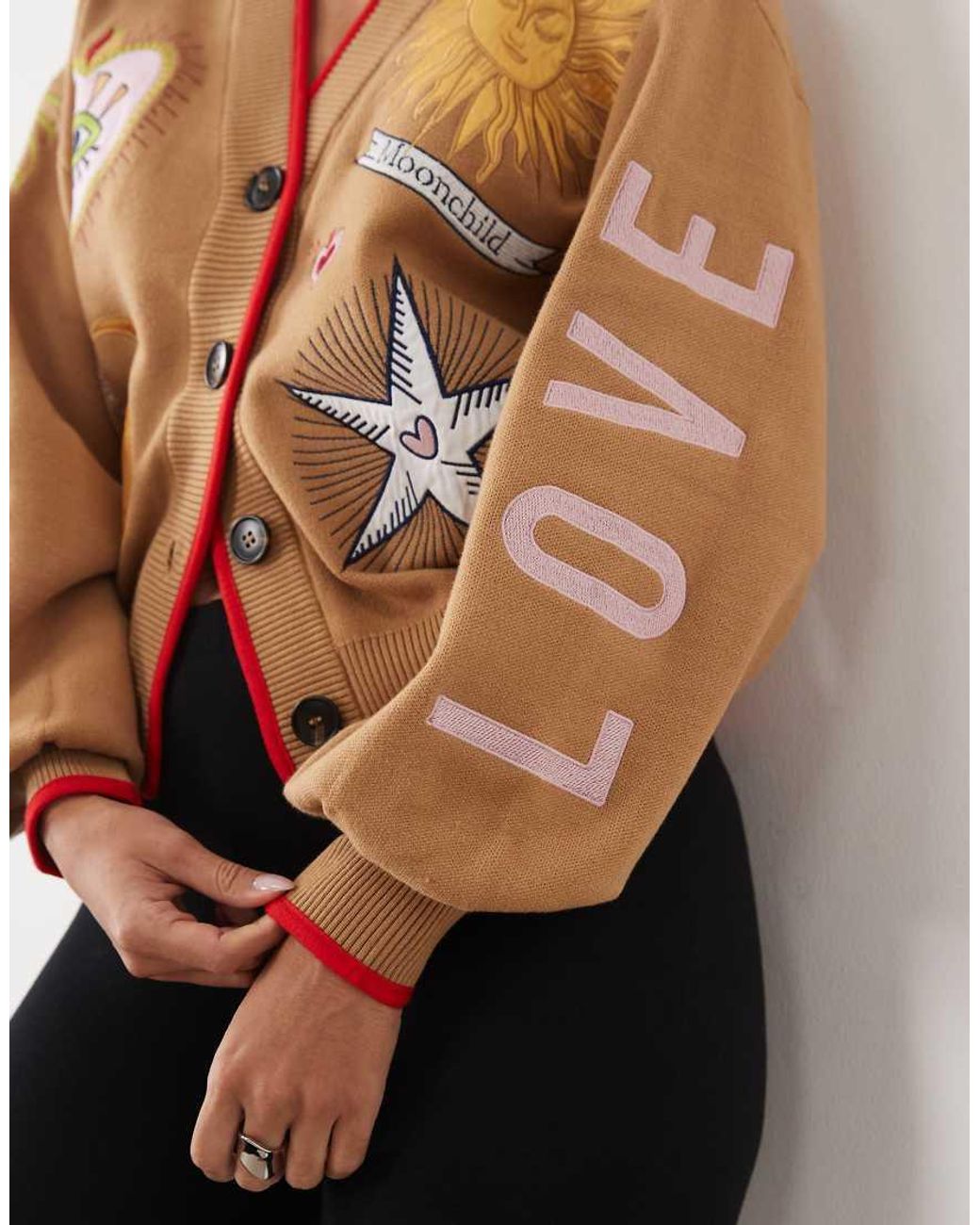 Never Fully Dressed Brown Mystical Embroidered Contrast Edge Cardigan