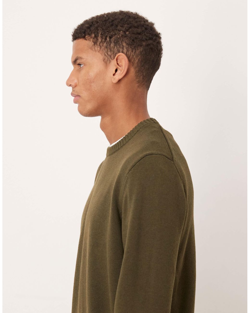Mango Green Round Neck Knitted Jumper for men
