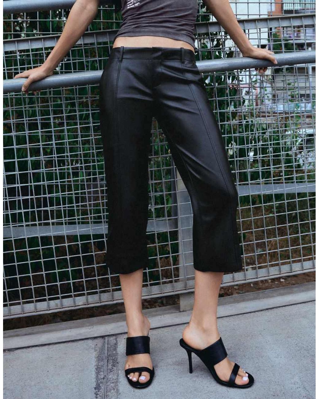 Bershka Green Leather-effect Capris