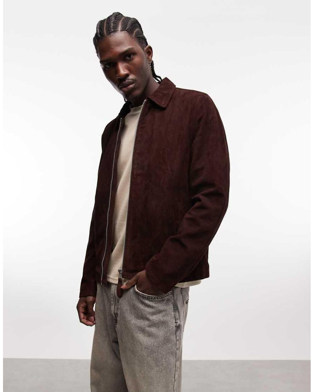 Schott Nyc Brown Real Suede Harrington Jacket for men
