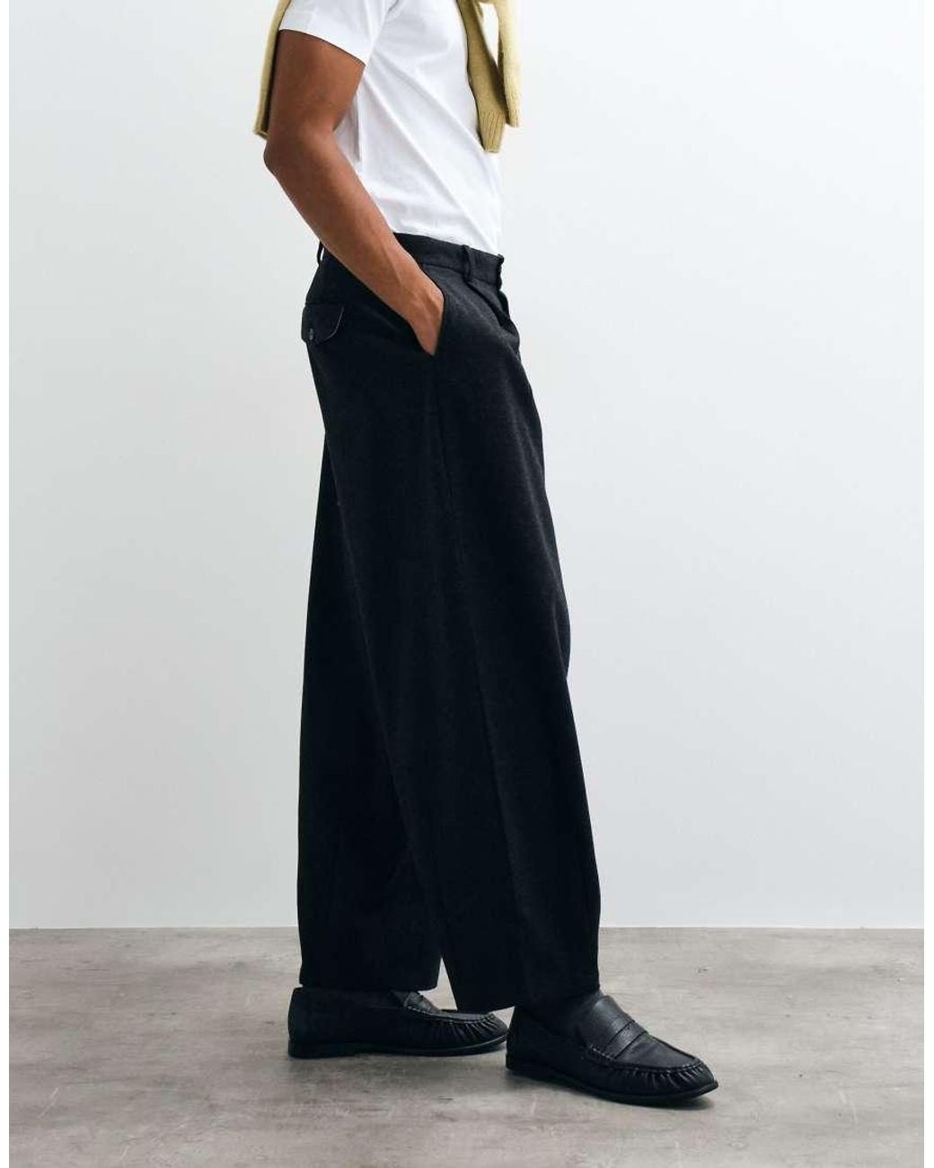ASOS Black Tailored Wide Barrel Leg Trousers With Wool for men