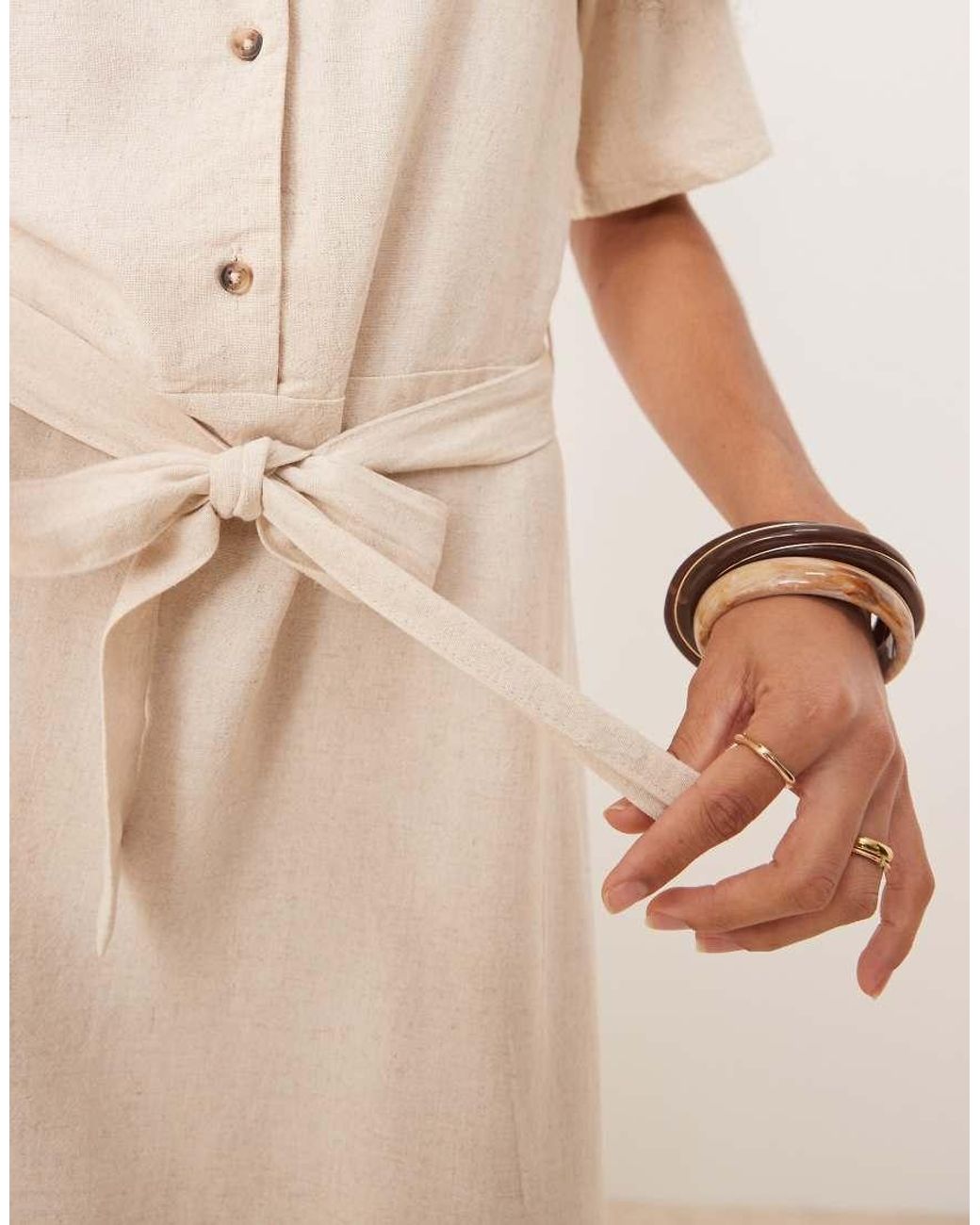 Jdy Natural Linen Mix Midi Shirt Dress