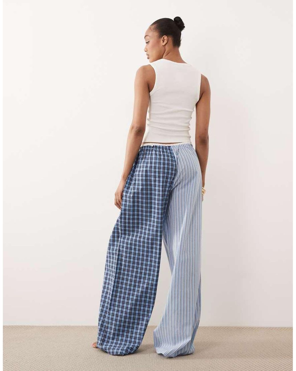 ASOS Blue Asos Design Tall Woven Spliced Pajama Pants With Double Waistband