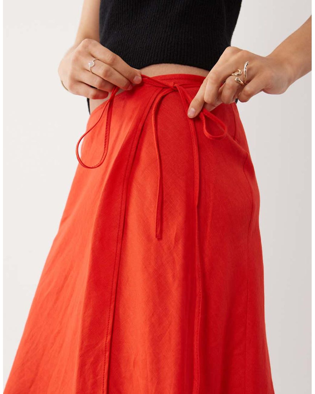 ARKET Red Linen Mix Wrap Skirt