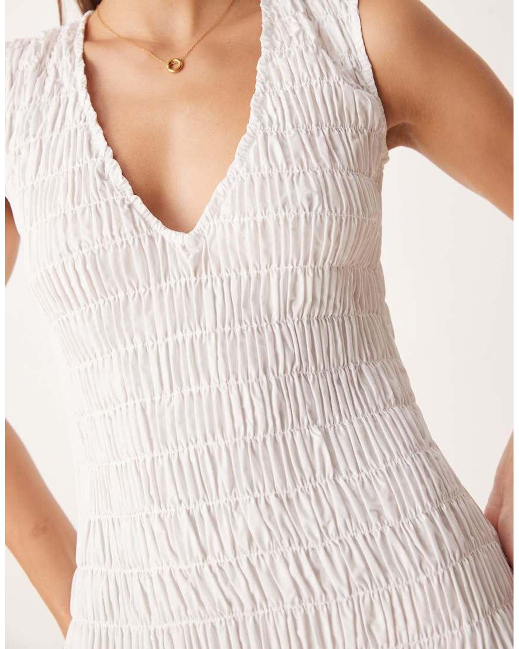 Glamorous Natural Shirred V-Neck Mini Dres
