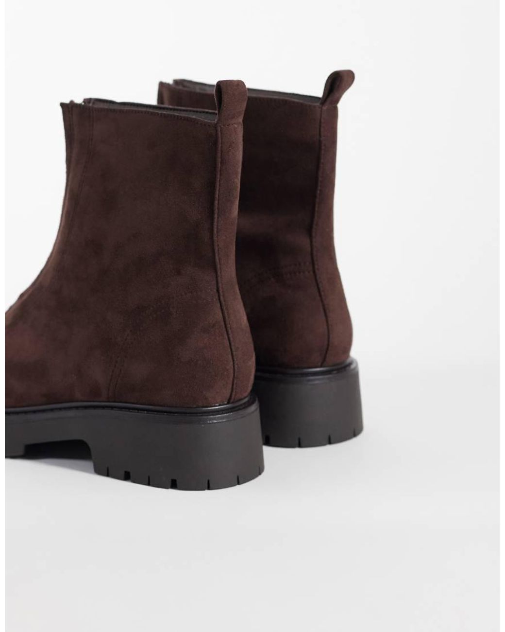 London Rebel Brown Carolina Faux Suede Chunky Zip Front Ankle Boots