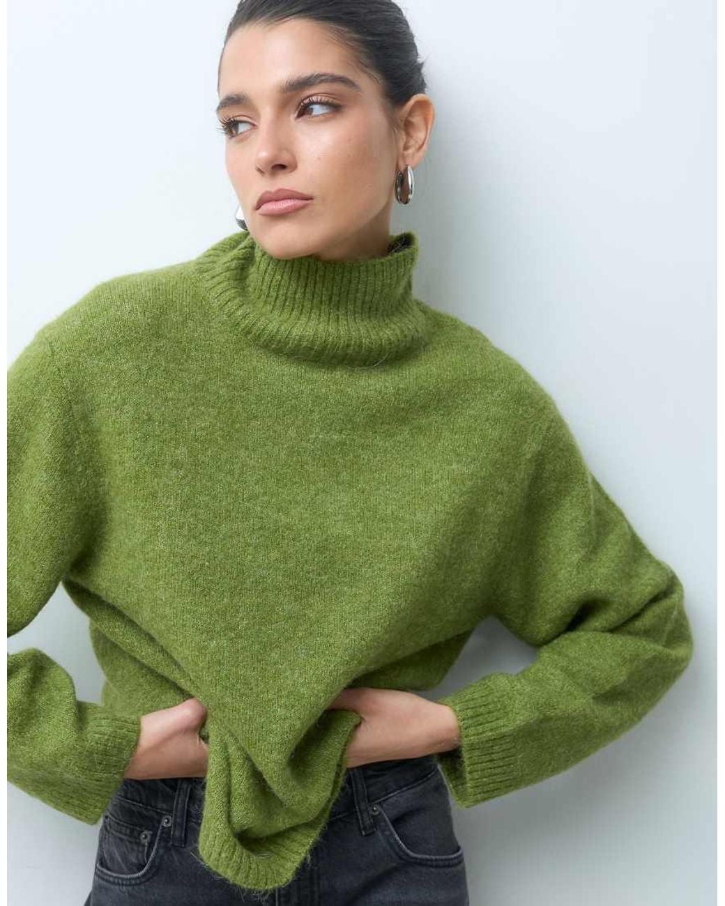 Gina Tricot Green Funnel Neck Knitted Wool Alpaca Mix Jumper