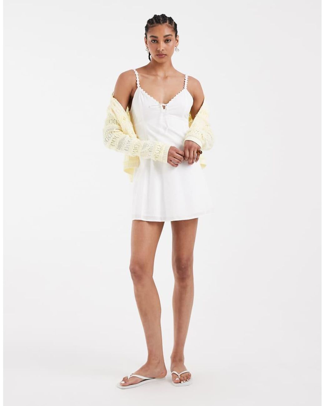 Hollister White V-neck Button Through Mini Dress