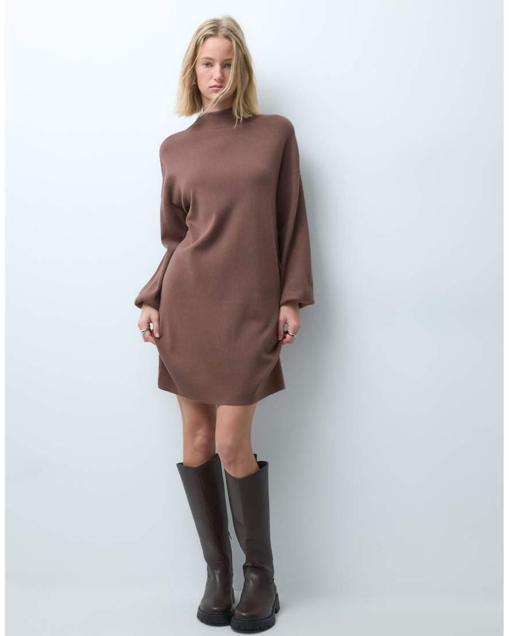 Vero Moda Brown Knitted Funnel Neck Mini Dress