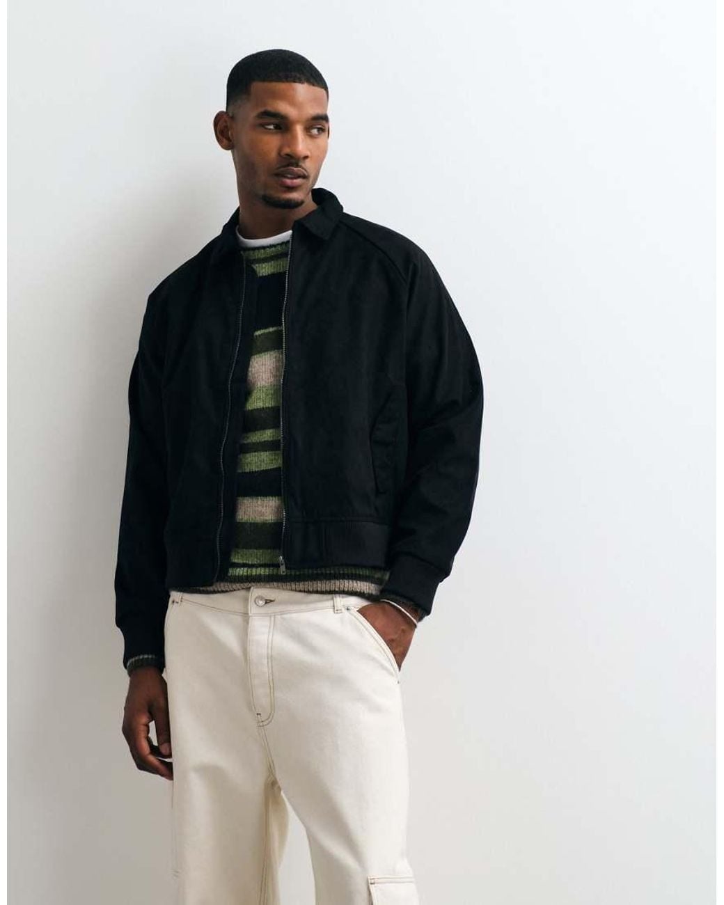 Blend Black Zip Through Collar Bomber Jacket for men