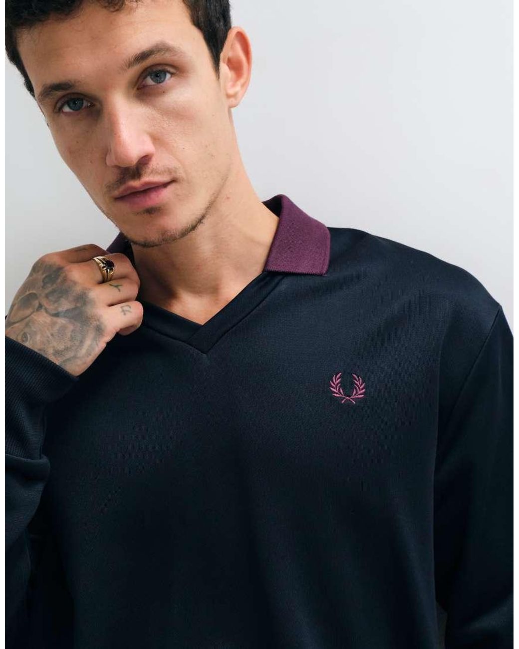 Fred Perry Blue Contrast Collar Sweatshirt for men