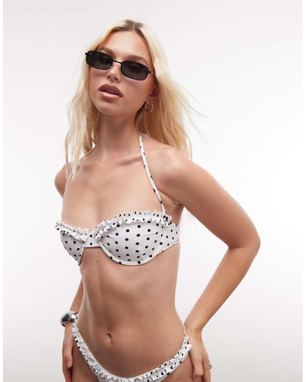 VDM The Label White Reversible Underwire Bikini Top With Frill Trim