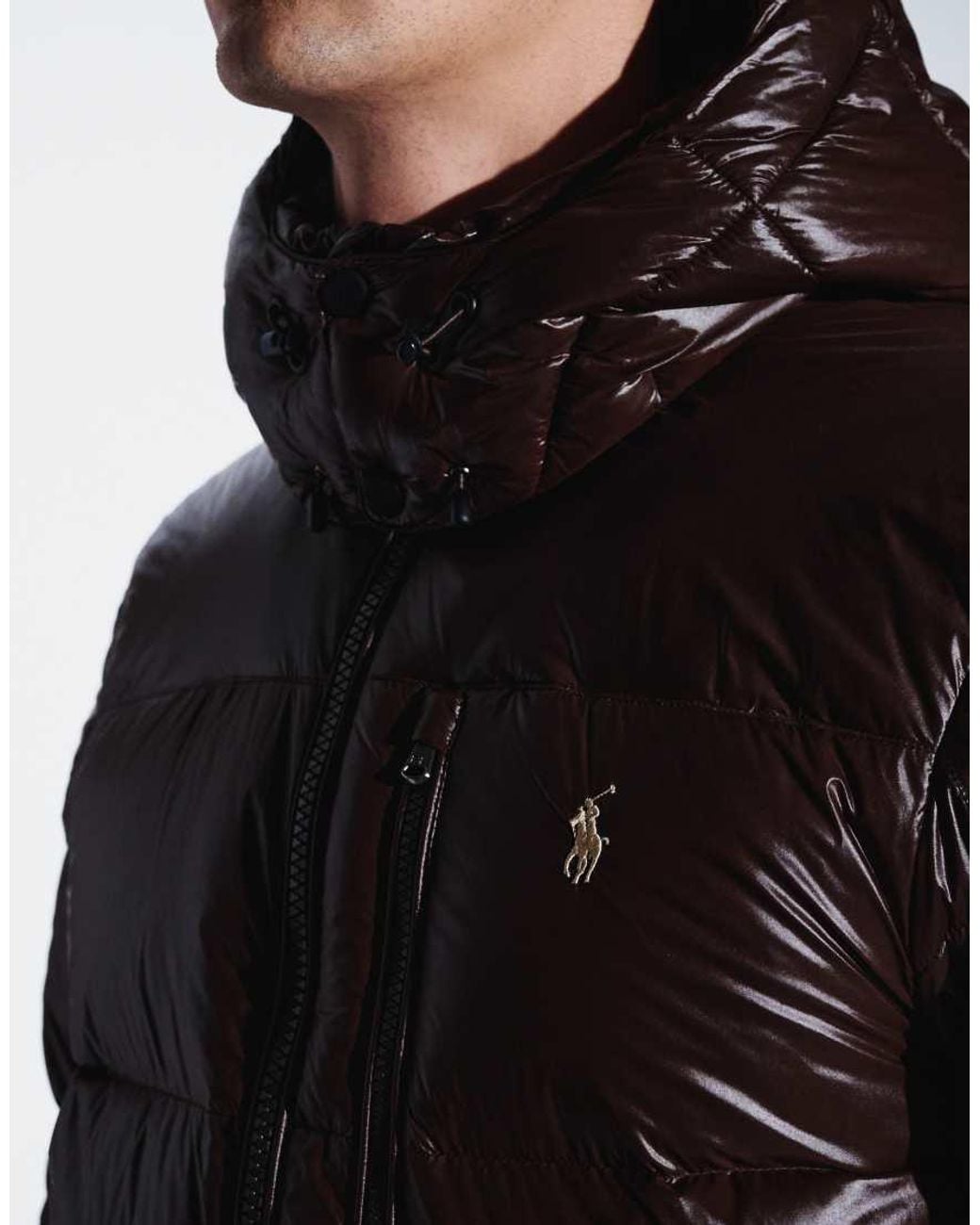 Polo Ralph Lauren Brown Gorham Icon Logo Insulated Glossed Down Puffer Jacket for men