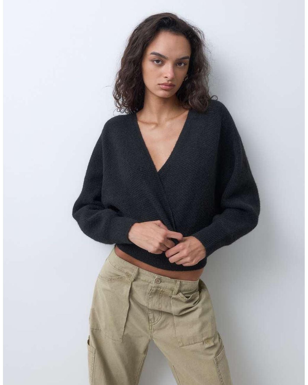 Miss Selfridge Blue Wrap Batwing Jumper