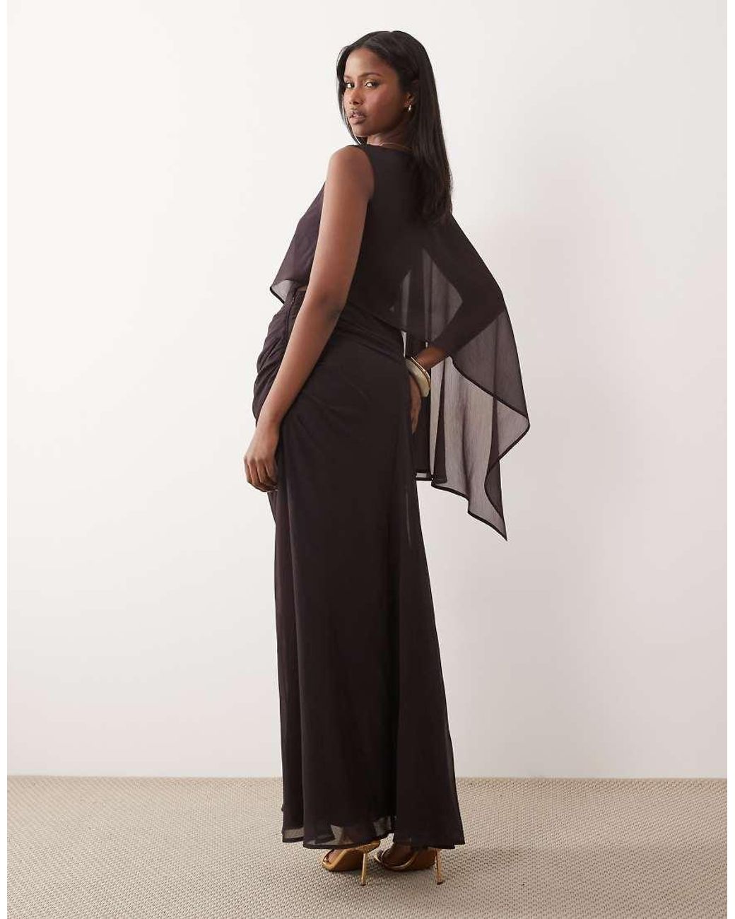 ASOS Multicolor Draped Batwing Asymmetric One Sleeve Maxi Dress