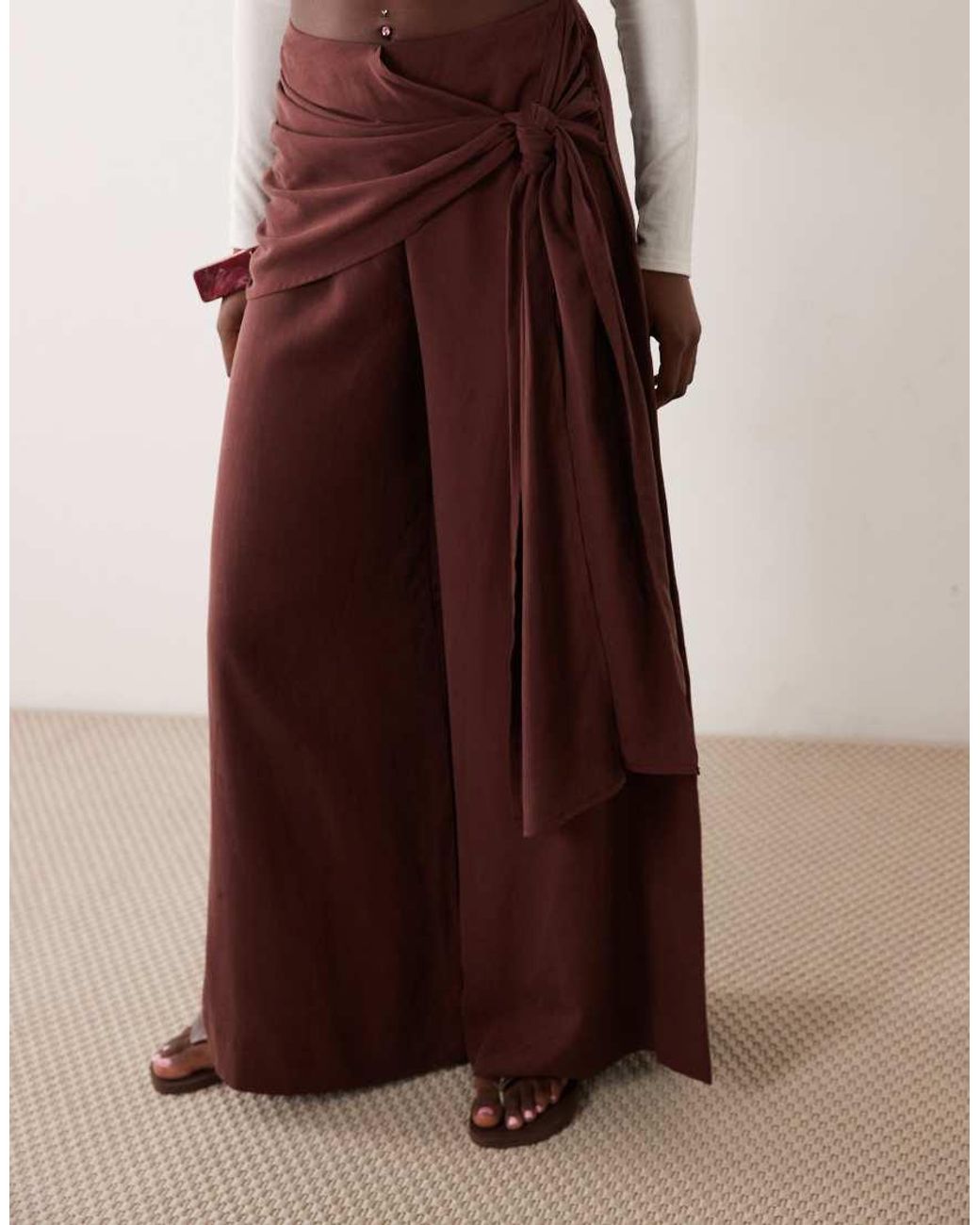 ASOS Brown Scarf Detail Wide Leg Pants