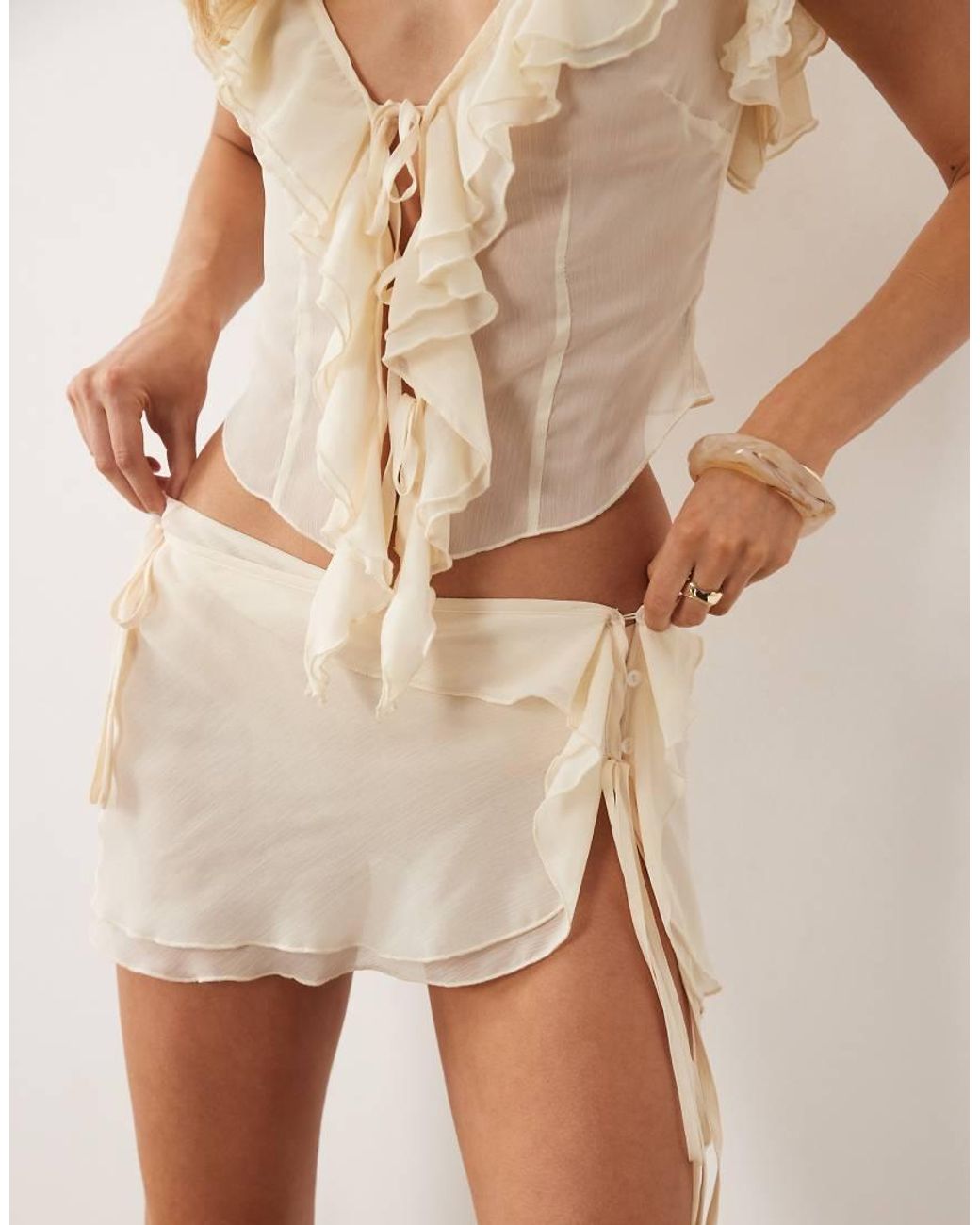 I.AM.GIA Natural Portia Chiffon Tie Side Chiffon Mini Skirt