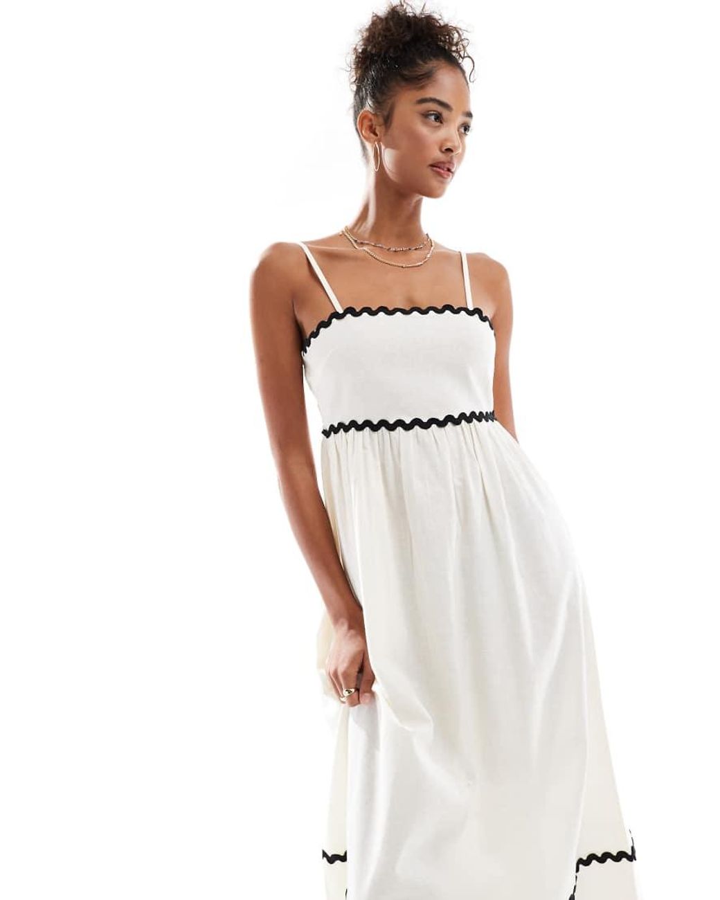 Wednesday's Girl White Contrast Trim Maxi Dress