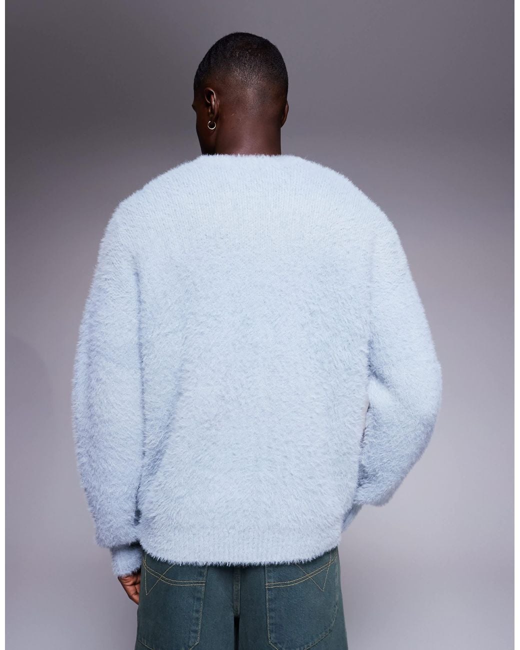 ASOS Blue Relaxed Fluffy Knit Crew Neck Sweater for men