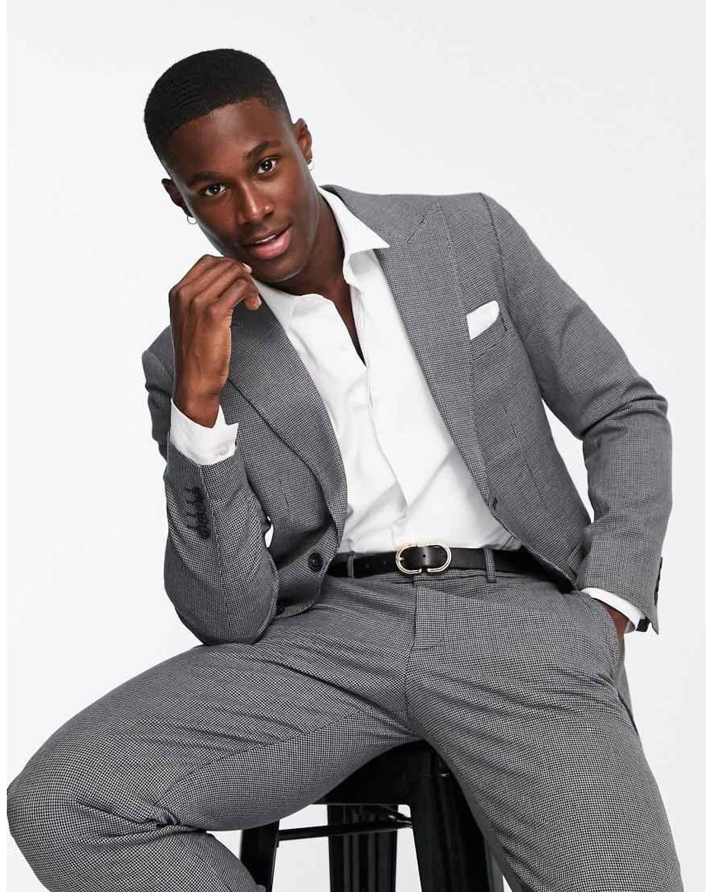 SELECTED Gray Slim Fit Suit Jacket for men