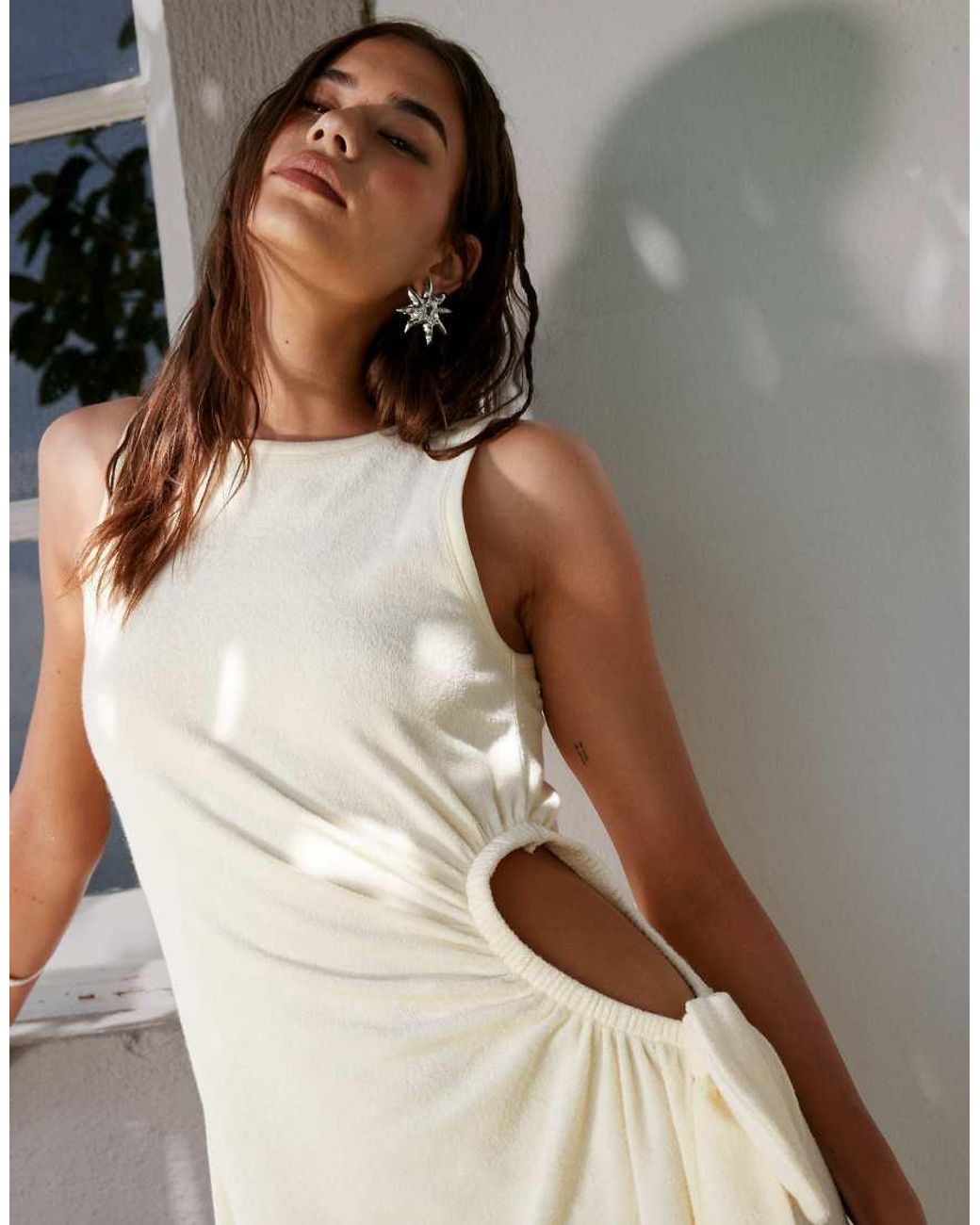 ASOS Natural Towling Cut Out Knot Waist Mini Dress