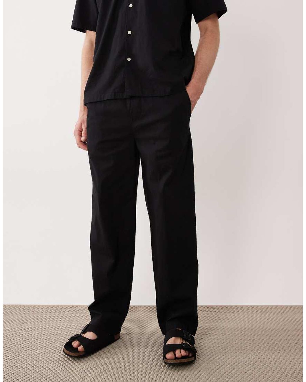 Only & Sons Black Linen Look Loose Fit Pants for men