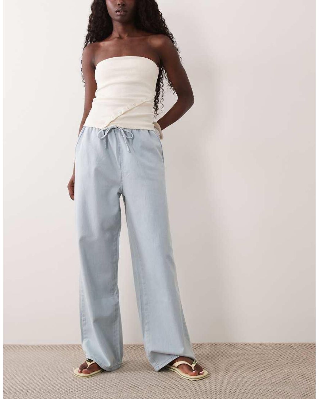 Miss Selfridge Blue Denim Pull On Trouser With Contrast Stitch