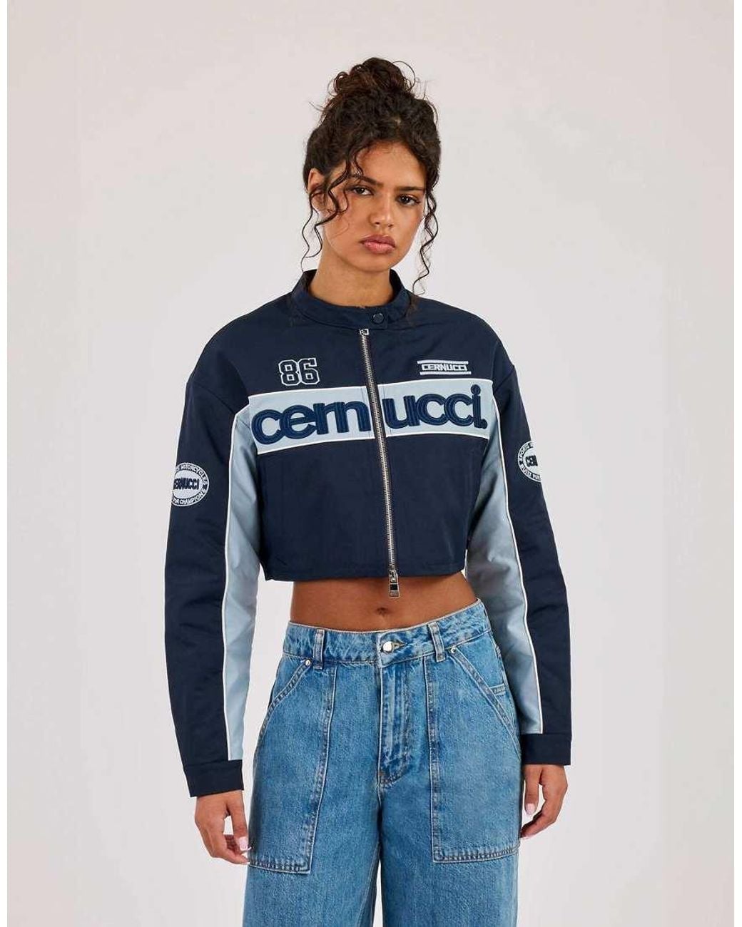 CERNUCCI Blue Nylon Moto Jacket