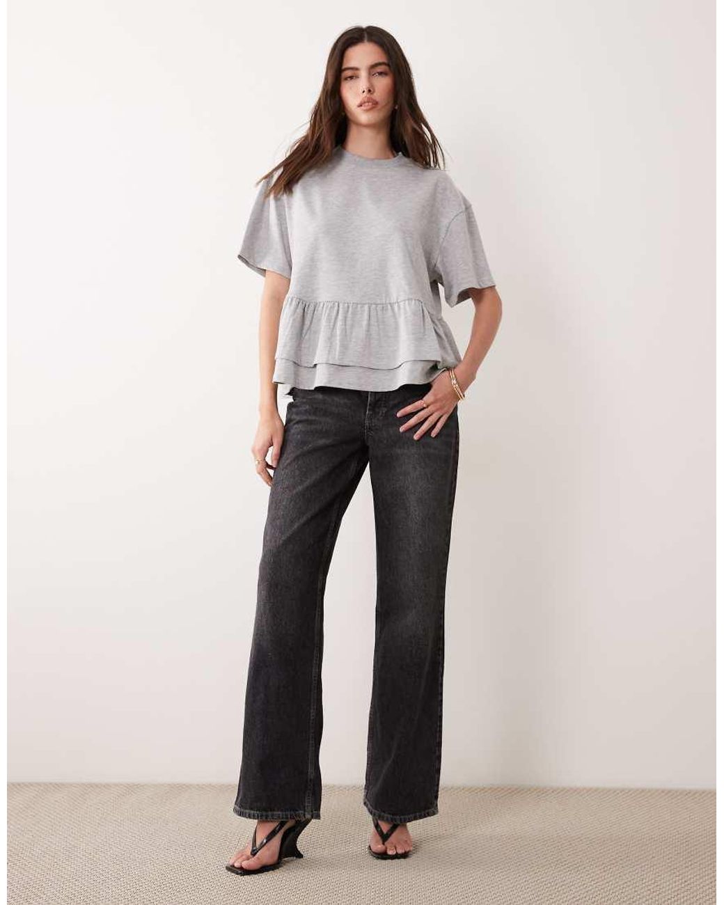 ASOS Gray Oversized T-Shirt With Double Peplum Hem