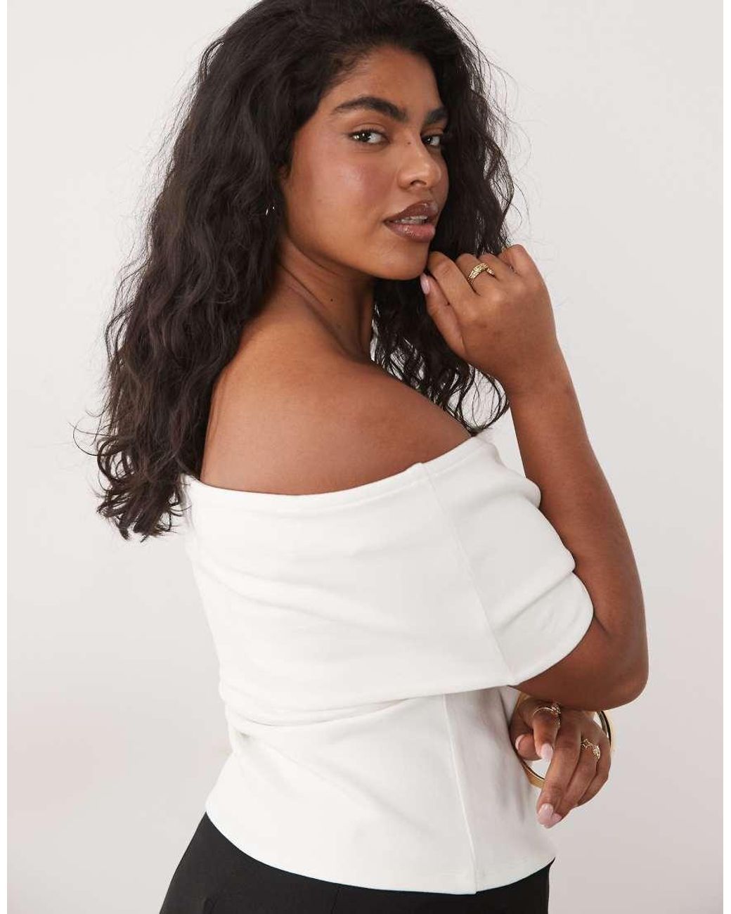 ASOS White Asos Design Curve Compact Cotton Bardot Top