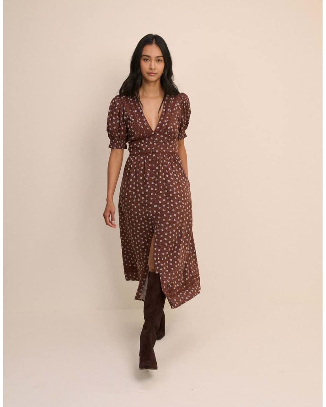 Nobody's Child Natural Ditsy Floral Button Front Frances Midi Dress