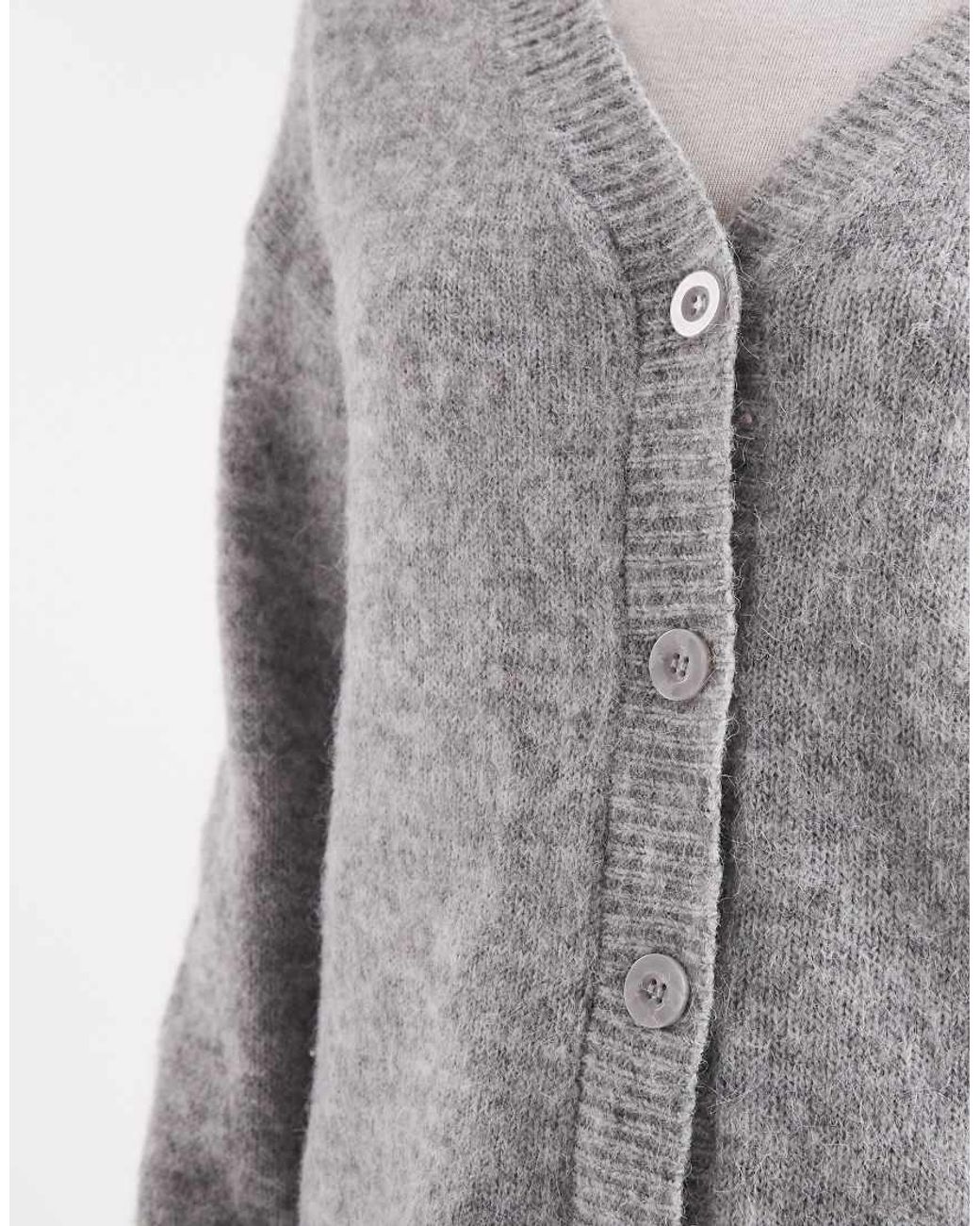 Pieces Gray Fluffy Knitted V-neck Slouchy Cardigan Co-ord