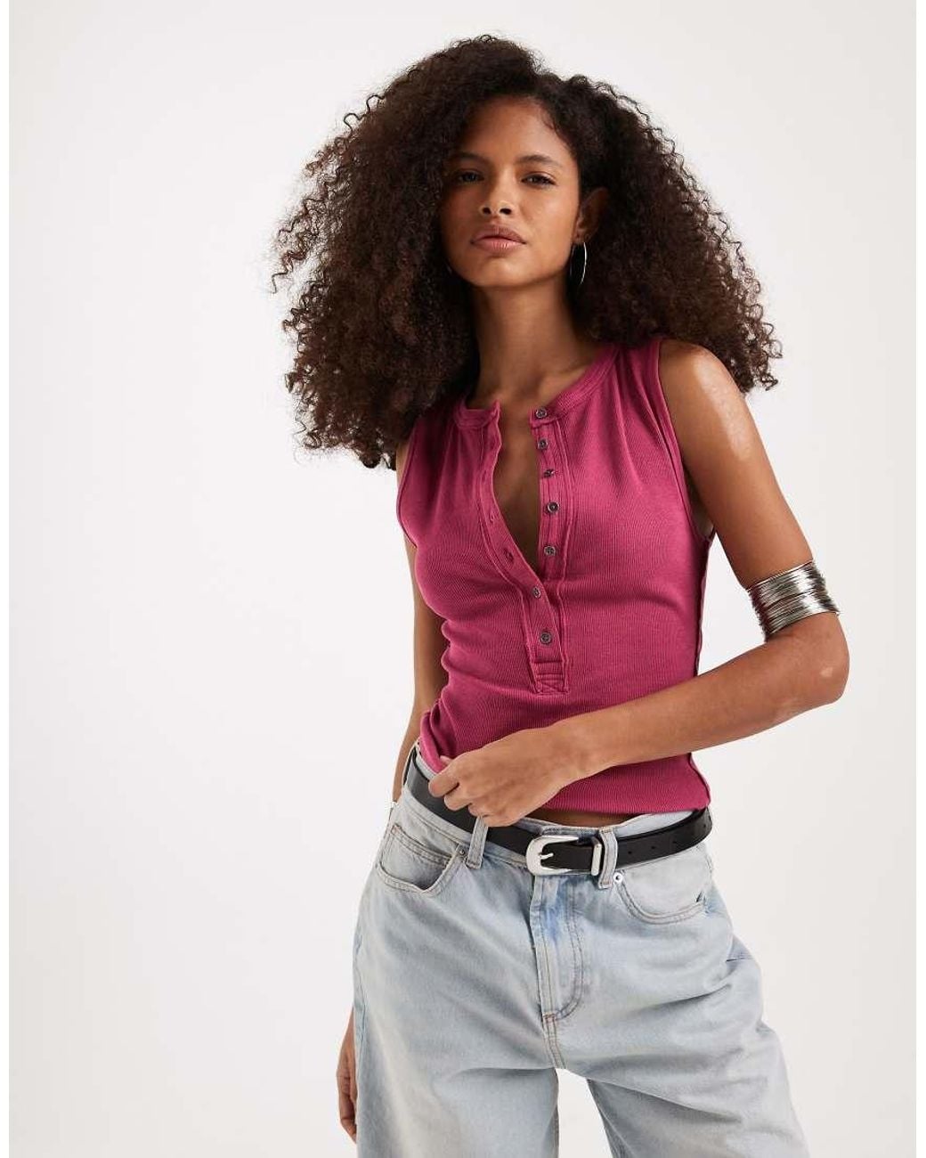 Free People Red Jamie Henley Tank Top