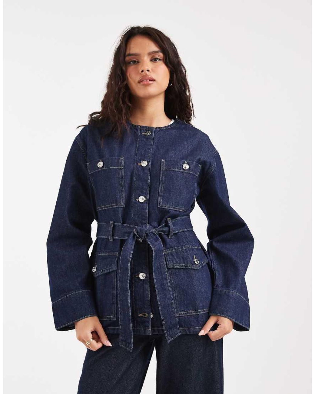 River Island Blue Belted Denim Jacket