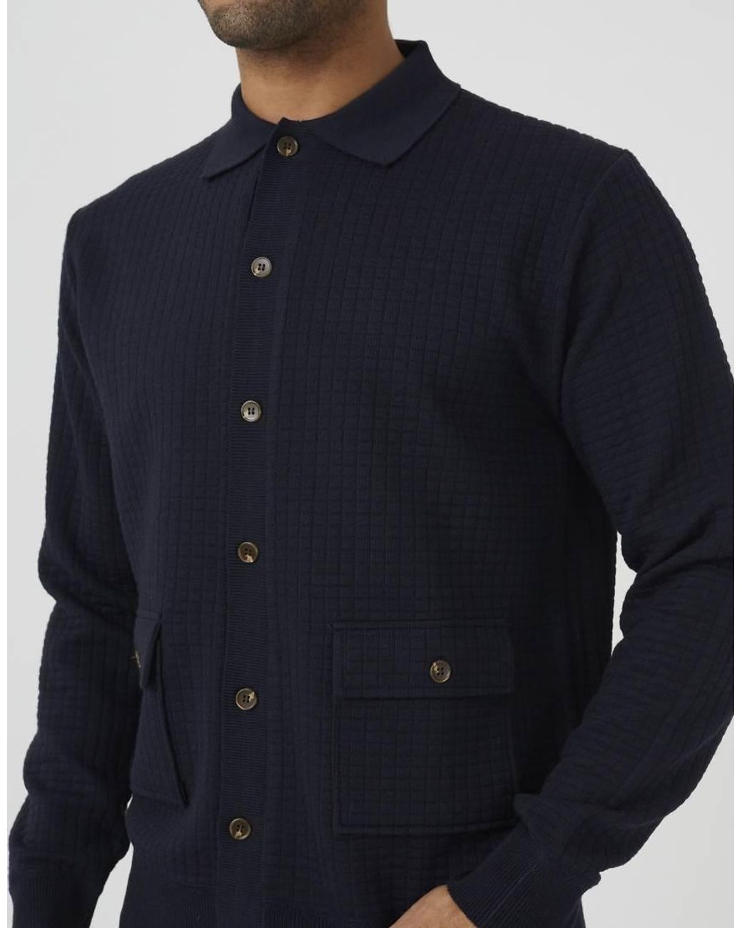 Brave Soul Blue Patch Pocket Knitted Cardigan for men