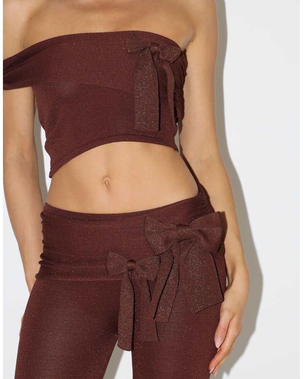 SIMMI Brown Calista Bow Knit Off-Shoulder Top