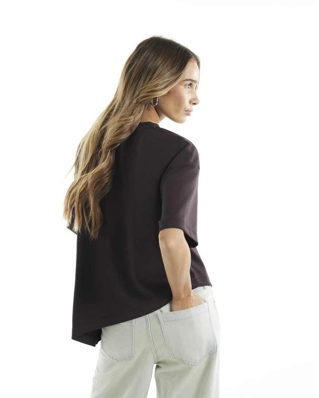 River Island Black Premium Asymmetric Short Sleeve T-Shirt