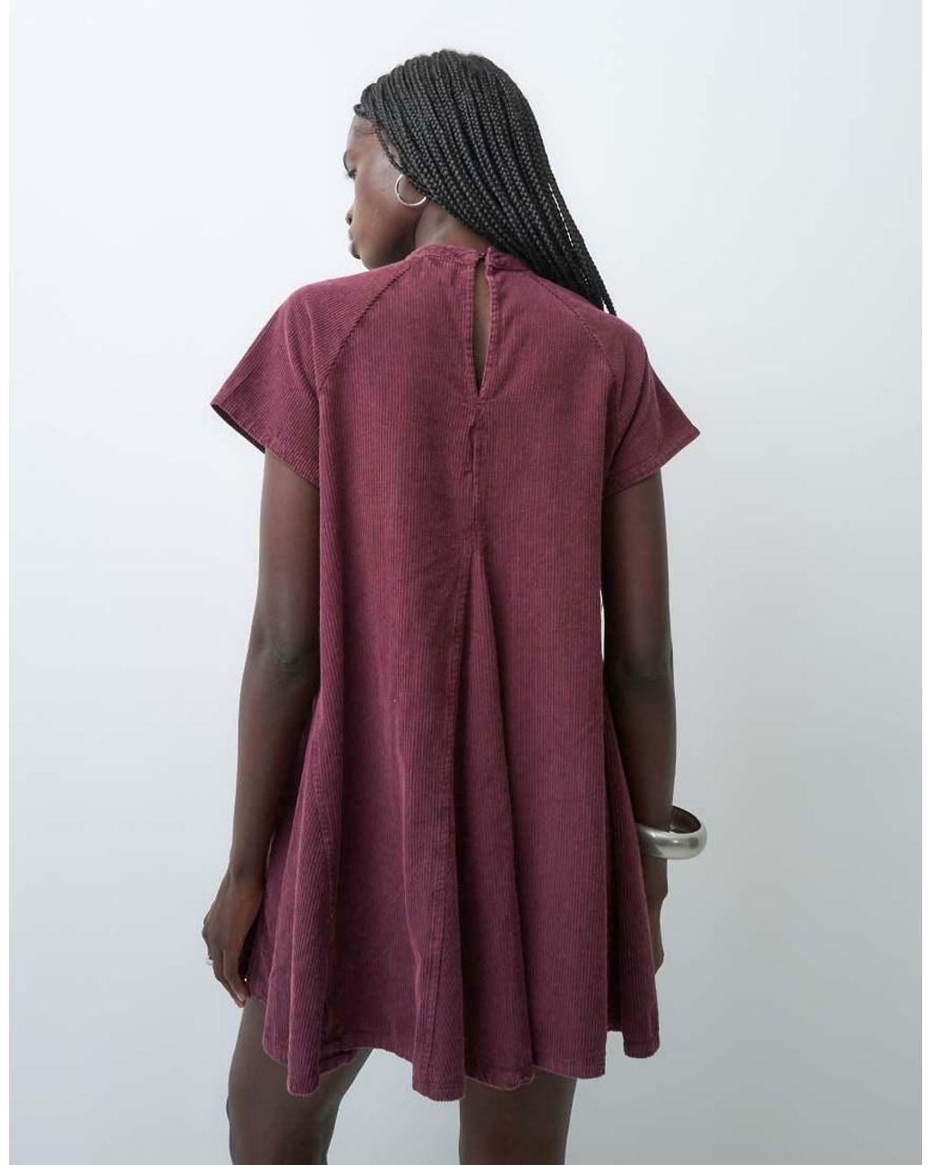 ASOS Purple Cord Godet Mini T-shirt Dress With High Neck Washed Burgundy