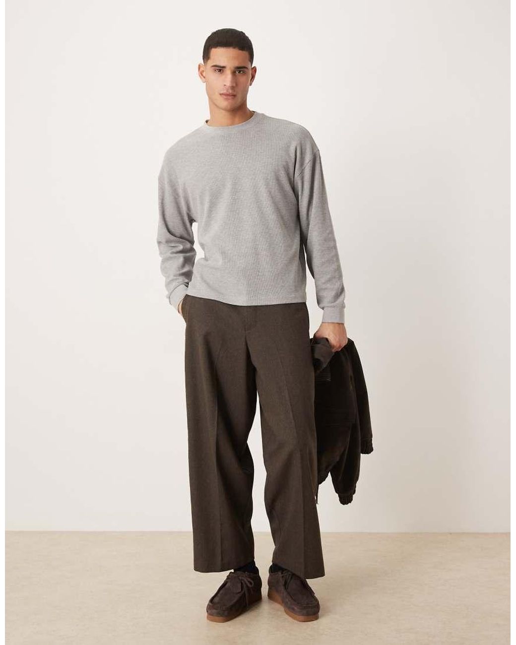 ASOS Gray Boxy Oversized Long Sleeve T-Shirt for men