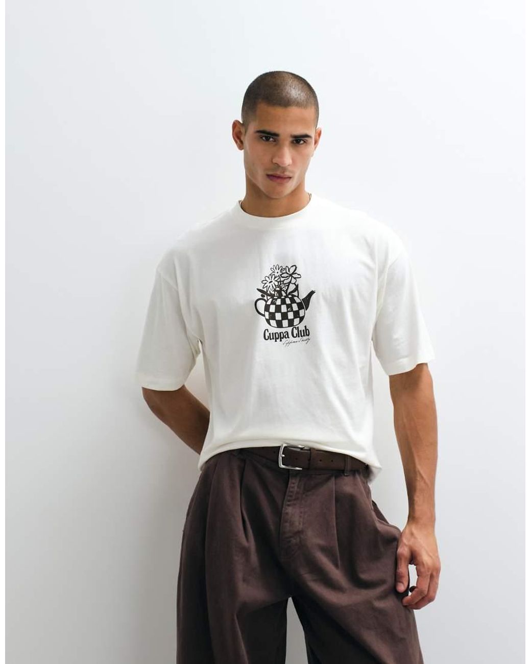 ASOS White Boxy Oversized T-Shirt With Floral Tea Pot Graphic for men