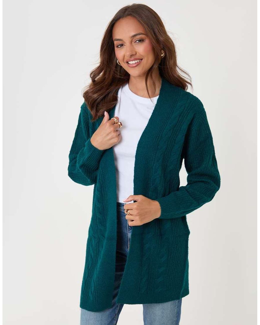 Threadbare Blue Cable Knit Open Cardigan
