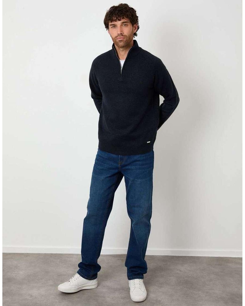 Threadbare Blue Raglan Rib Quarter Zip Knitted Jumper for men