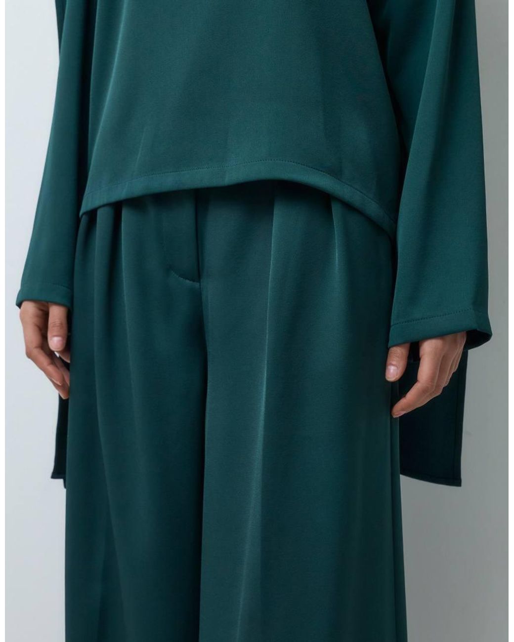 Iyal Green Crepe Sateen Wide Leg Trousers Co-ord